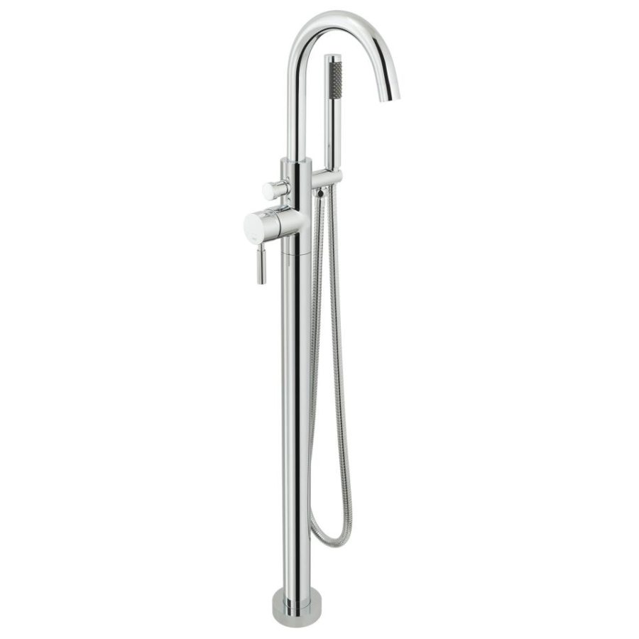 ORI-133-CP Vado Origins Bath Shower Mixer With Shower Kit Single Lever Floor Mounted With Swivel Spout