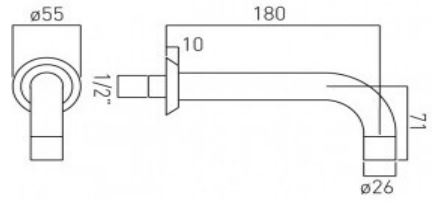 ORI-140-CP Vado Origins Bath Spout Wall Mounted Technical Drawing