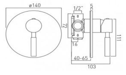 ORI-145A-CP Vado Origins Concealed Manual Shower Valve Single Lever Wall Mounted Technical Drawing