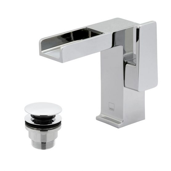 SYN-100-CC-CP Vado Synergie Progressive Mono Basin Mixer Single Lever Deck Mounted With Waterfall Spout And Universal Basin Waste
