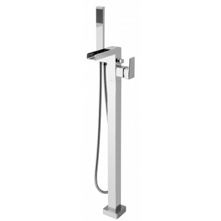 Vado Synergie Floor Mounted Single Lever Bath Shower Mixer With Waterfall Spout And Shower Kit