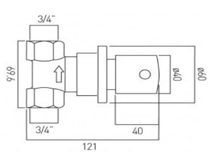 ZOO-143-3-4-CP Vado Zoo 3-4 Concealed Stop Valve Wall Mounted Technical Drawing