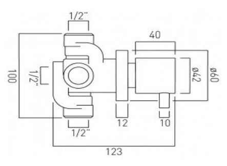 ZOO-144-2-CP Vado Zoo Concealed 2 Way Diverter Valve Wall Mounted Technical Drawing
